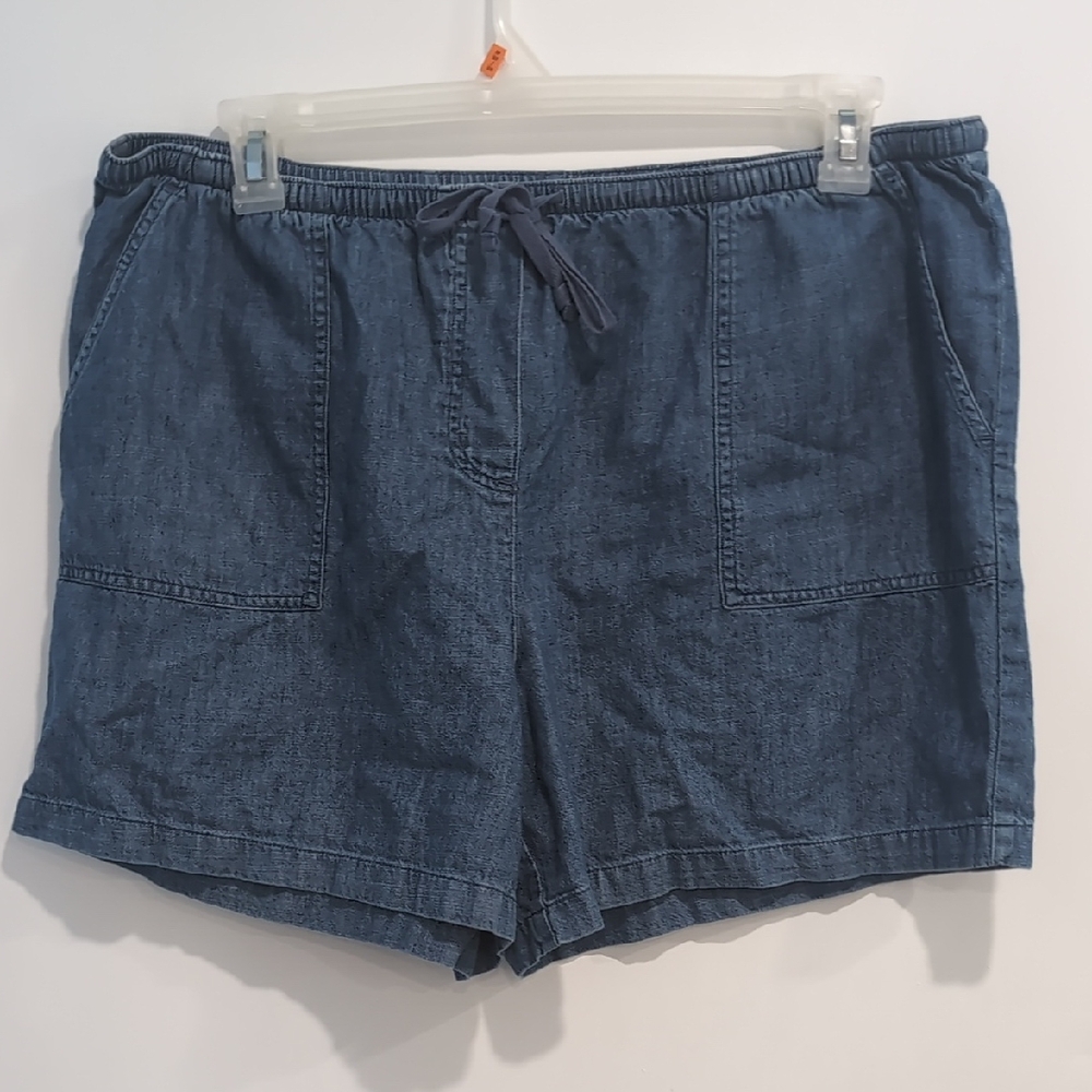 LL Bean Classic Fit Pull On Drawstring Women's Denim Shorts Size XL 100% Cotton